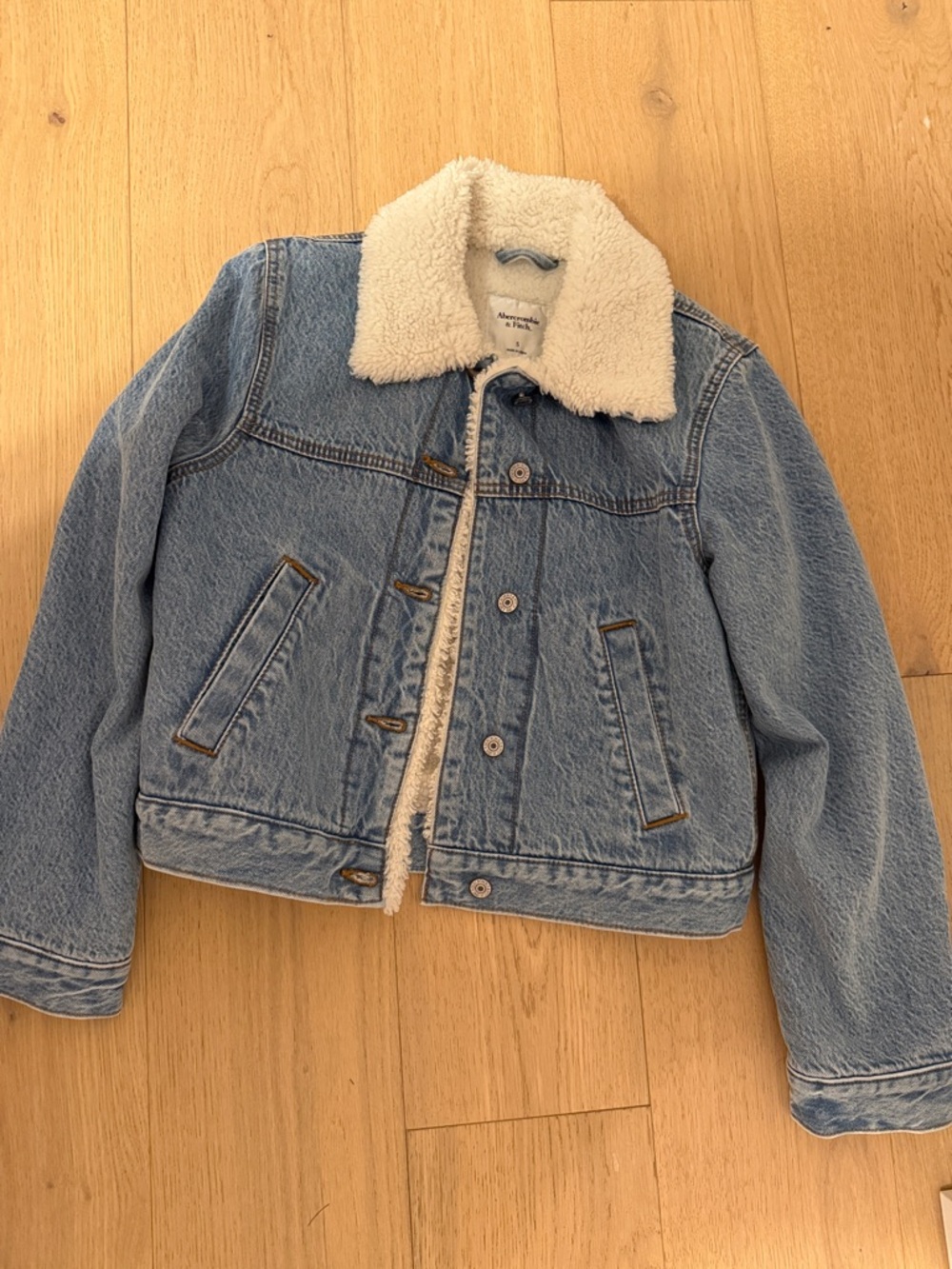 Abercrombie & Fitch Light Blue Sherpa Collar Denim Jacket